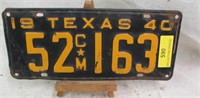 1940 Texas License Plate