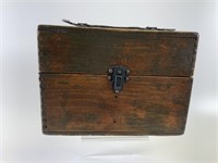 Handmade vintage wooden box w/ leather handle