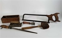 Piper Heidsieck tobacco box & misc tools