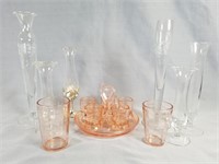 Pink and clear glassware