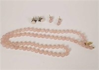 Rose quartz beaded necklace & earrings