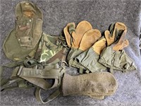 Several military items: 3 pairs of mittens with 1