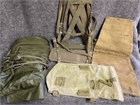 Military items, including old rucksack frame,