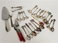 Silver and plated souvenir spoons, etc