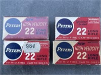 Vintage Peters 22 long rifle rimfire cartridges,