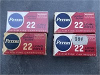 Vintage Peters 22 long rifle rimfire cartridges,