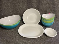 serving dishes and bowls including Corelle