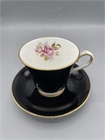 Rose and black vintage cup made in England Bone
