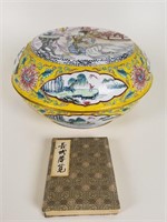 Asian enamel dish & Great Wall art folio