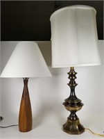 2 table lamps, one is Danish teak wood