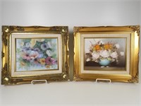 2 floral oil on canvas paintings