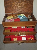Wood jewelry box with costume jewelry
