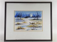 Framed watercolor landscape