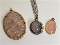 3 rose quartz pendants