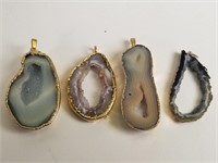 4 agate geode pendants