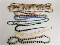 9 beaded necklaces, many polished stone