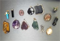 Semi-precious stone pendants, cameo, etc