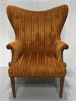 Vintage burnt orange velvet stripe wingback chair