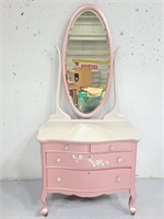 Pink & white painted vanity dresser w/ mirror