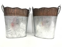 Two metal baskets with handles