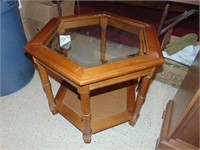 hexagon-shaped side table with glass top