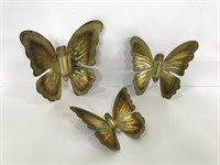 Lot of 3 brass butterfly 3D metal wall hangings