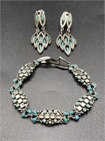 Metal & blue stone bracelet & earrings set