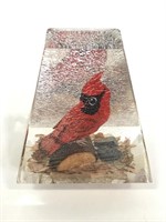 Hand carved wood cardinal resin paperweight