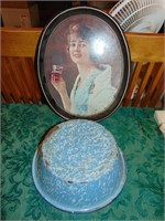 Coca Cola serving tray, porcelain spatterware bowl