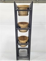 Wood planter stand with wood pail planters