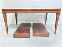 Dark wood checked inlay dining table w/ 2 leaves