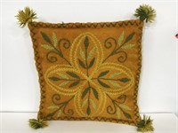Handmade embroidered orange & green throw pillow