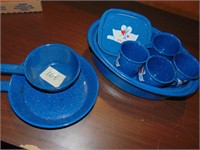 set of blue graniteware