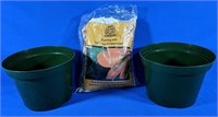 NEW two starter pots and bag of potting mix 2.7L