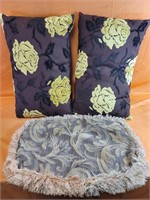 Two designer pillows 22" × 14" and one pillow