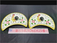 2 Half Moon Rooster Dishes Chipped As Pictured