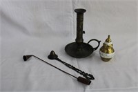 Brass finger candle lamp with rising candle lever,