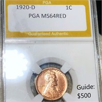 1920-D Lincoln Wheat Penny PGA - MS 64 RED