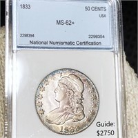 1833 Capped Bust Half Dollar NNC - MS62+