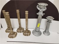 GROUP OF COLUMN STYLE CANDLE HOLDERS