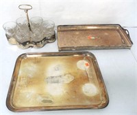 Silverplate Tray / Set of 6 Cut Glass Tumblers