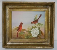 Oil on Canvas Cardinals Signed C.I. Richardson