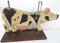 Folk Art Wooden Cow on Base