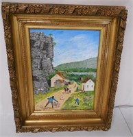 Oil on Canvas Country/ Village Signed