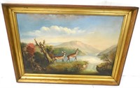 Oil on Canvas Deer by Stream
