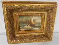 Oil on Board Painting Ships Signed A. Hess