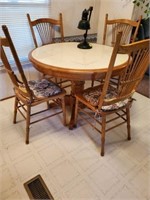 WHITE TILE OAK DINNING TABLE AND CHAIRS