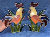 (2) Stained glass rooster tea light candle holders