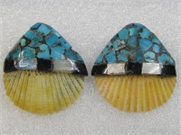 Southwest Stone Overlay Shell Earrings No Markings