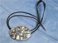 Vintage Abalone Buckle Converted To Bolo Tie